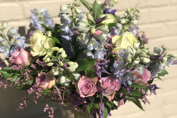 Een foto van een bos voorjaarsbloemen on het zonnetje.