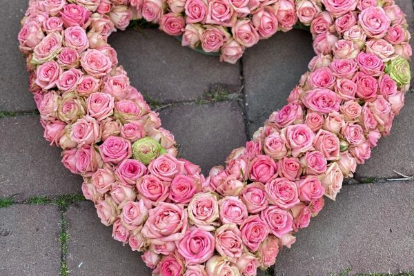 Open roze bloemenhart met roze rozen FRM